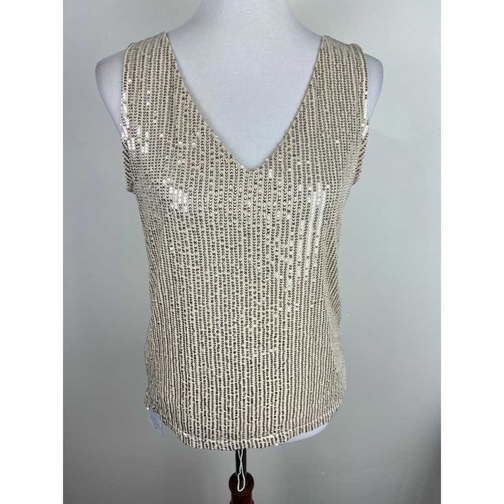 Champagne Gold Sequin V-Neck Tank Top Size Medium NWT Holiday Glam